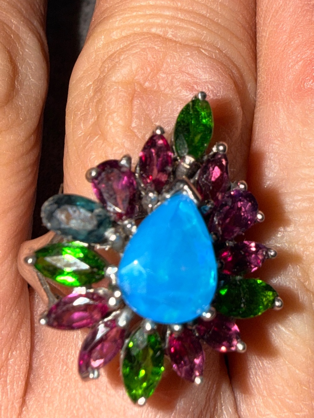 Natural/Real Gems Blue Opal & Garnet Diopside, Blue topaz  Sz7.5 925 stamped - Picture 9 of 17